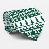 Kerst Faux Trui Gebreid Patroon Groen & Wit Stropdas (Opgerold)