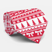 Kerst Faux Trui Gebreid Patroon in Rood & Wit Stropdas (Opgerold)