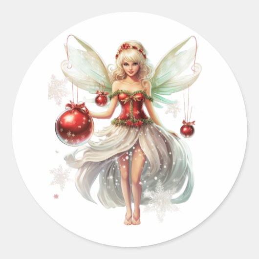 Kerst fee Ornament Ronde Sticker (Voorkant)