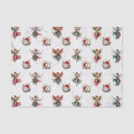 Kerst Feeën & Poinsettia's Tissue Paper Tissuepapier (Voorkant)