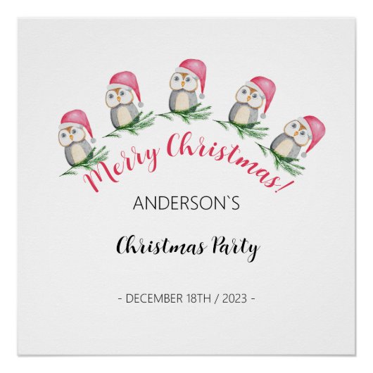 Kerst feest schattige uilen waterverf illustratie perfect poster (Voorkant)