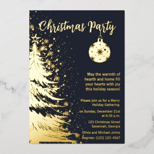 Kerst Feest Uitnodiging Diep blauw en goud (Voorkant)
