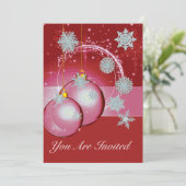 Kerst Feest Uitnodiging Rood, ornament sneeuwvlok (Staand voorkant)