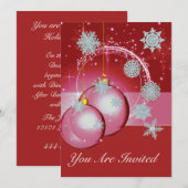 Kerst Feest Uitnodiging Rood, ornament sneeuwvlok (Voorkant / Achterkant)