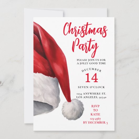 Kerst Feest Uitnodiging Waterverf Santa Hat (Voorkant)