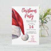 Kerst Feest Uitnodiging Waterverf Santa Hat (Staand voorkant)
