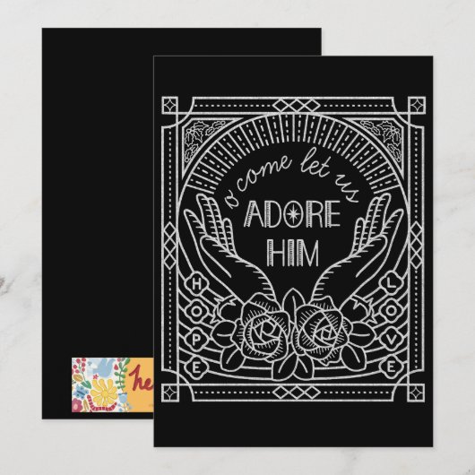 Kerst feestdag aanbidden hem zilver kaart (Voorkant / Achterkant)