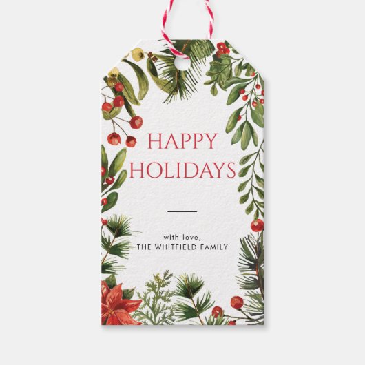 Kerst Feestdagen bessen groen botanisch Cadeaulabel (Voorkant)