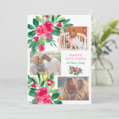 Kerst feestdagen Bloemen waterverf 3 foto's Sneeuw Kaart (Staand voorkant)