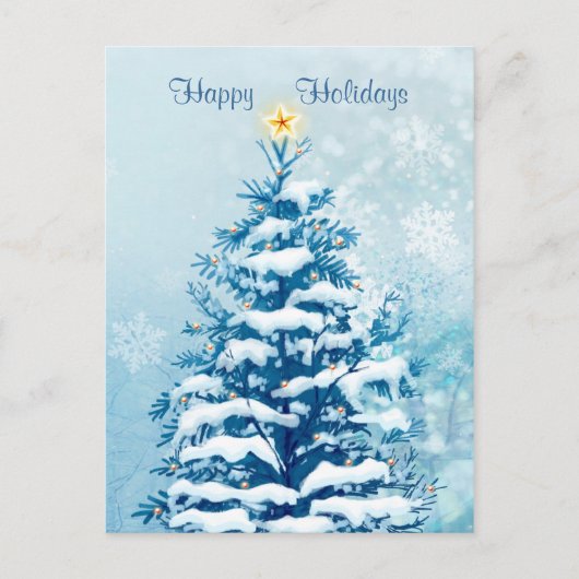 Kerst Feestdagen Briefkaart. Snowy tree (Voorkant)