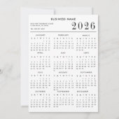 Kerst Feestdagen Business Logo en 2026 Kalender Feestdagenkaart (Achterkant)