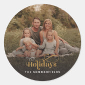 Kerst Feestdagen Familie Foto Feestelijk Modern Ronde Sticker (Voorkant)