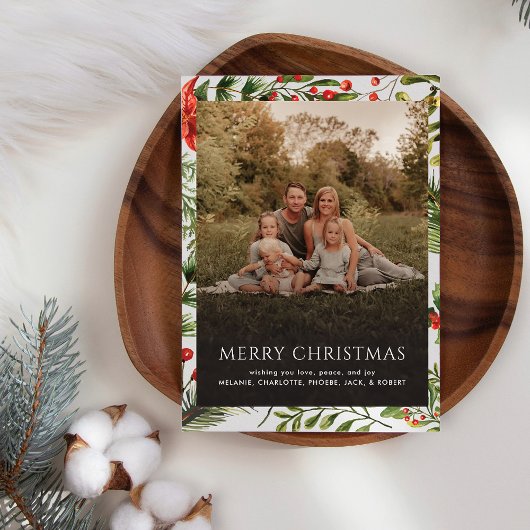 Kerst Feestdagen Familie Foto Groeten Notitiekaartje