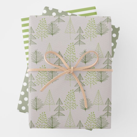 Kerst Feestdagen Groene Matte Pine Trees Inpakpapier Vel (In situ)