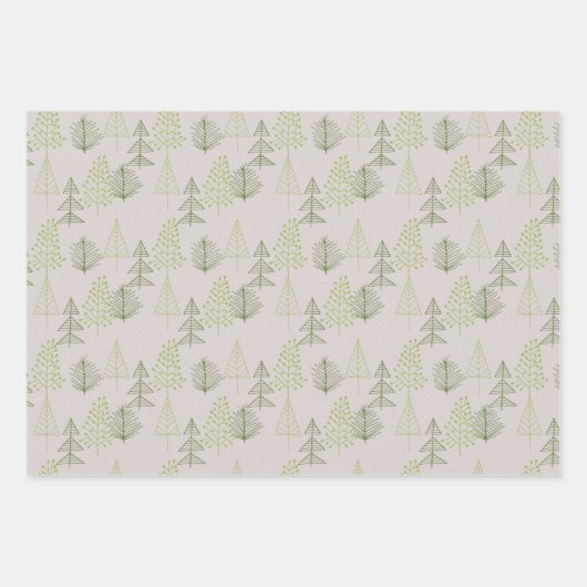 Kerst Feestdagen Groene Matte Pine Trees Inpakpapier Vel (Voorkant)