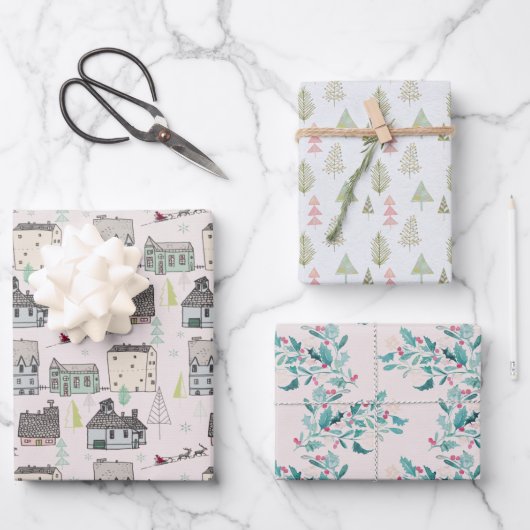 Kerst Feestdagen Hygge Nordic Holly Berries Inpakpapier Vel (Voorkant)