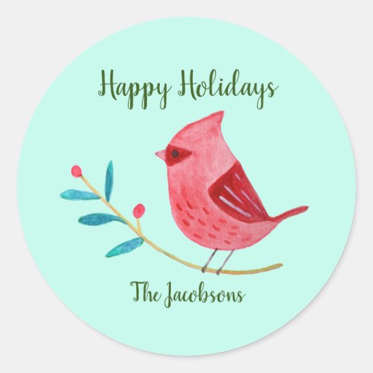Kerst Feestdagen Kardinaal Custom Gift Mailing Ronde Sticker (Voorkant)