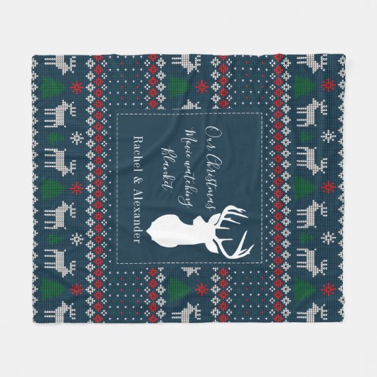 Kerst Feestdagen Knit Look Pattern Gepersonaliseer Fleece Deken (Voorkant (Horizontaal))