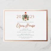 Kerst Feestdagen Open Huis Party Roos Gold Folie Uitnodiging (Voorkant)