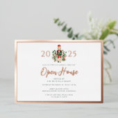 Kerst Feestdagen Open Huis Party Roos Gold Folie Uitnodiging (Staand Voorkant)