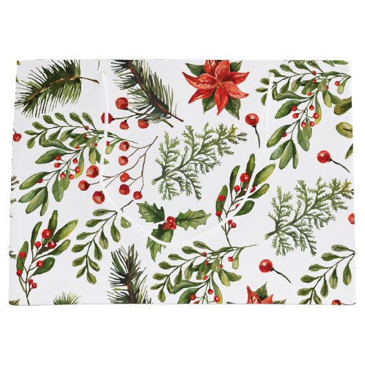 Kerst Feestdagen Pine Red Berries Botanisch Groot Cadeauzakje (Voorkant)