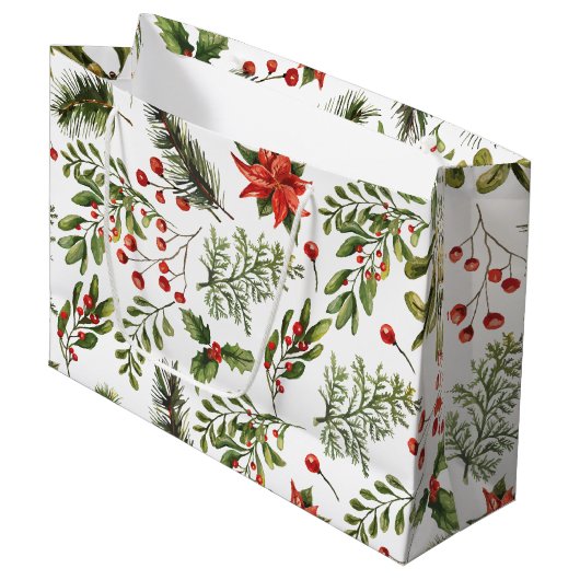 Kerst Feestdagen Pine Red Berries Botanisch Groot Cadeauzakje (Voorkant Gekanteld)