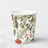 Kerst Feestdagen Pine Red Berries Botanisch Papieren Bekers (Achterkant)
