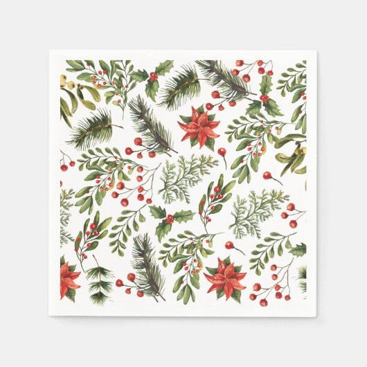 Kerst Feestdagen Pine rode bessen papier Servet (Voorkant)