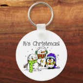 Kerst-Feestdagen Pinguïns en Snowmen Sleutelhanger (Voorkant)