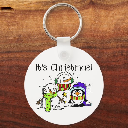 Kerst-Feestdagen Pinguïns en Snowmen Sleutelhanger (Voorkant)