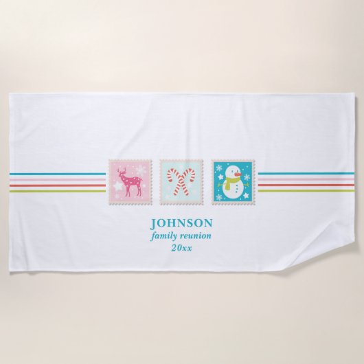 Kerst Feestdagen Postzegel Familie Reünie Strandlaken (Voorkant)