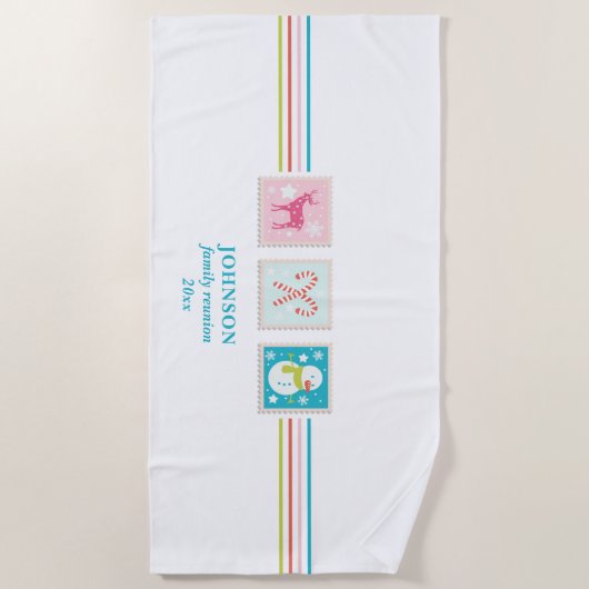 Kerst Feestdagen Postzegel Familie Reünie Strandlaken (Voorkant)