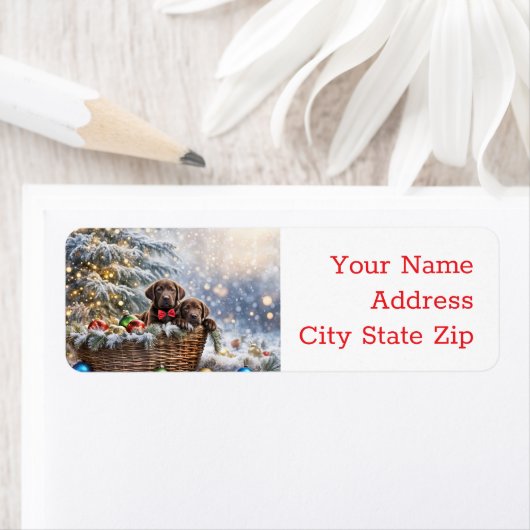 Kerst Feestdagen Retourlabels Lab Puppies Etiket (Insitu)