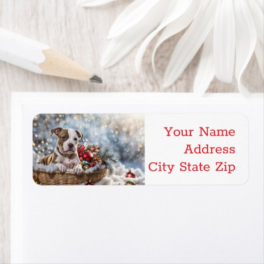 Kerst Feestdagen Retourlabels Pitbull Puppy Etiket (Insitu)