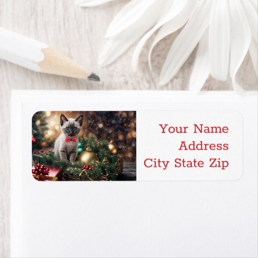 Kerst Feestdagen Retourlabels Schattige Kitten Etiket (Insitu)