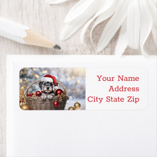 Kerst Feestdagen Retourlabels Schnauzer Puppy Etiket (Insitu)