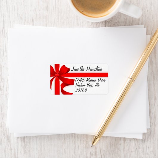 Kerst Feestdagen Rood Lint Bow Adresetiketten Etiket (Insitu)