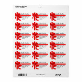 Kerst Feestdagen Rood Lint Bow Adresetiketten Etiket (Full Sheet)