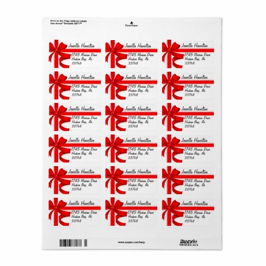 Kerst Feestdagen Rood Lint Bow Adresetiketten Etiket (Full Sheet)