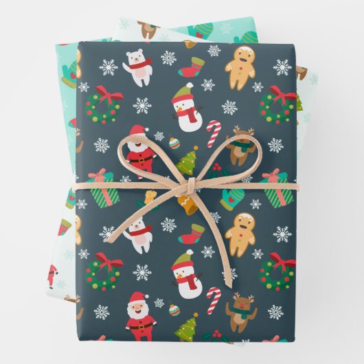 Kerst Feestdagen Schattige Winter Santa Sneeuwman Inpakpapier Vel (In situ)