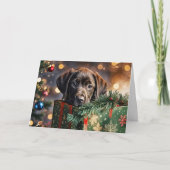 Kerst Feestdagen Schattigee Chocolade Labrador Pup Kaart (Voorkant)