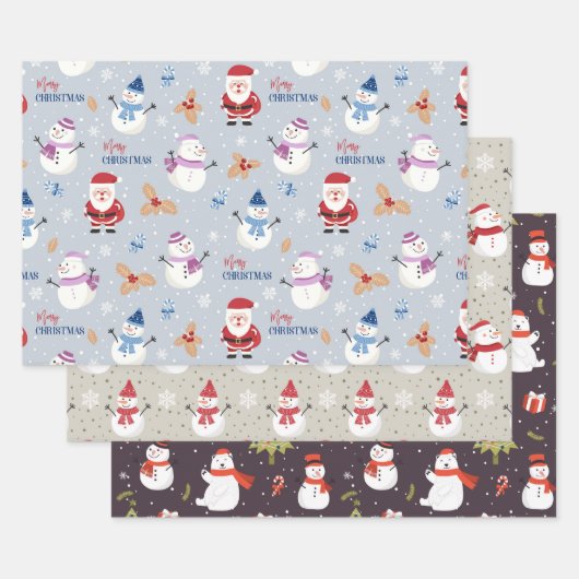 Kerst Feestdagen Schattigee Kinder Santa Snowman B Inpakpapier Vel (Set)