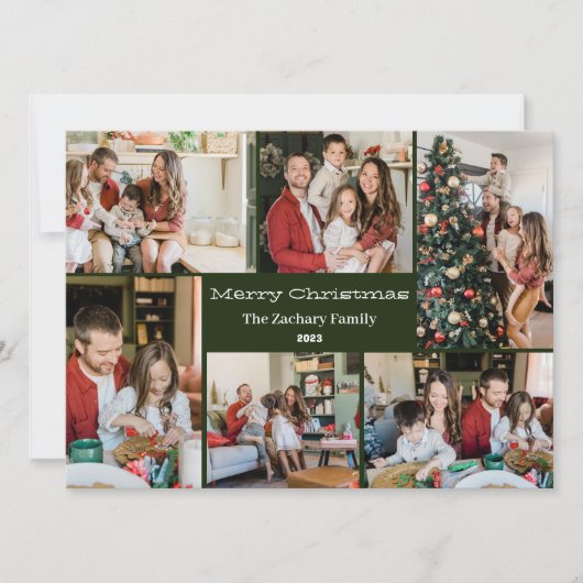 Kerst feestdagen Script Familie Fotocollage Feestdagenkaart (Voorkant)
