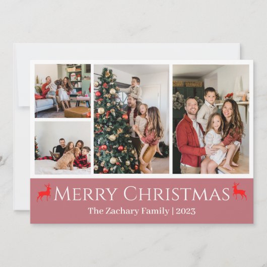 Kerst feestdagen Script Familie Fotocollage Feestdagenkaart (Voorkant)