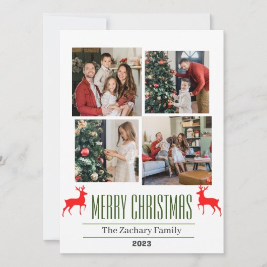 Kerst feestdagen Script Familie Fotocollage Feestdagenkaart (Voorkant)