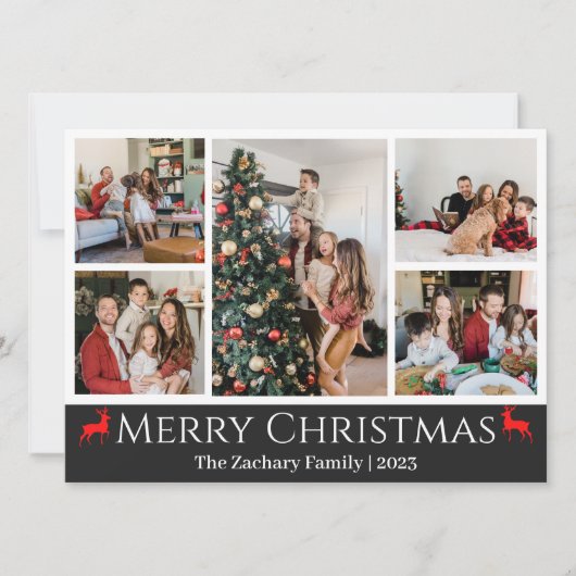 Kerst feestdagen Script Familie Fotocollage Feestdagenkaart (Voorkant)