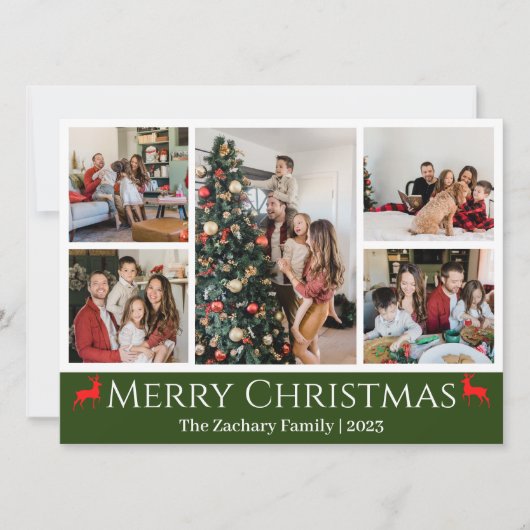 Kerst feestdagen Script Familie Fotocollage Feestdagenkaart (Voorkant)