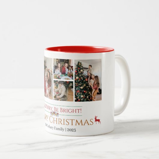 Kerst feestdagen Script Familie Fotocollage Tweekleurige Koffiemok (Voorkant rechts)