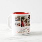 Kerst feestdagen Script Familie Fotocollage Tweekleurige Koffiemok (Voorkant links)