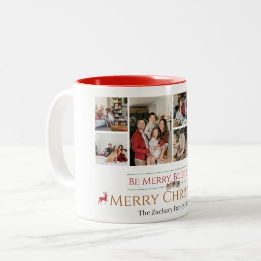 Kerst feestdagen Script Familie Fotocollage Tweekleurige Koffiemok (Voorkant links)